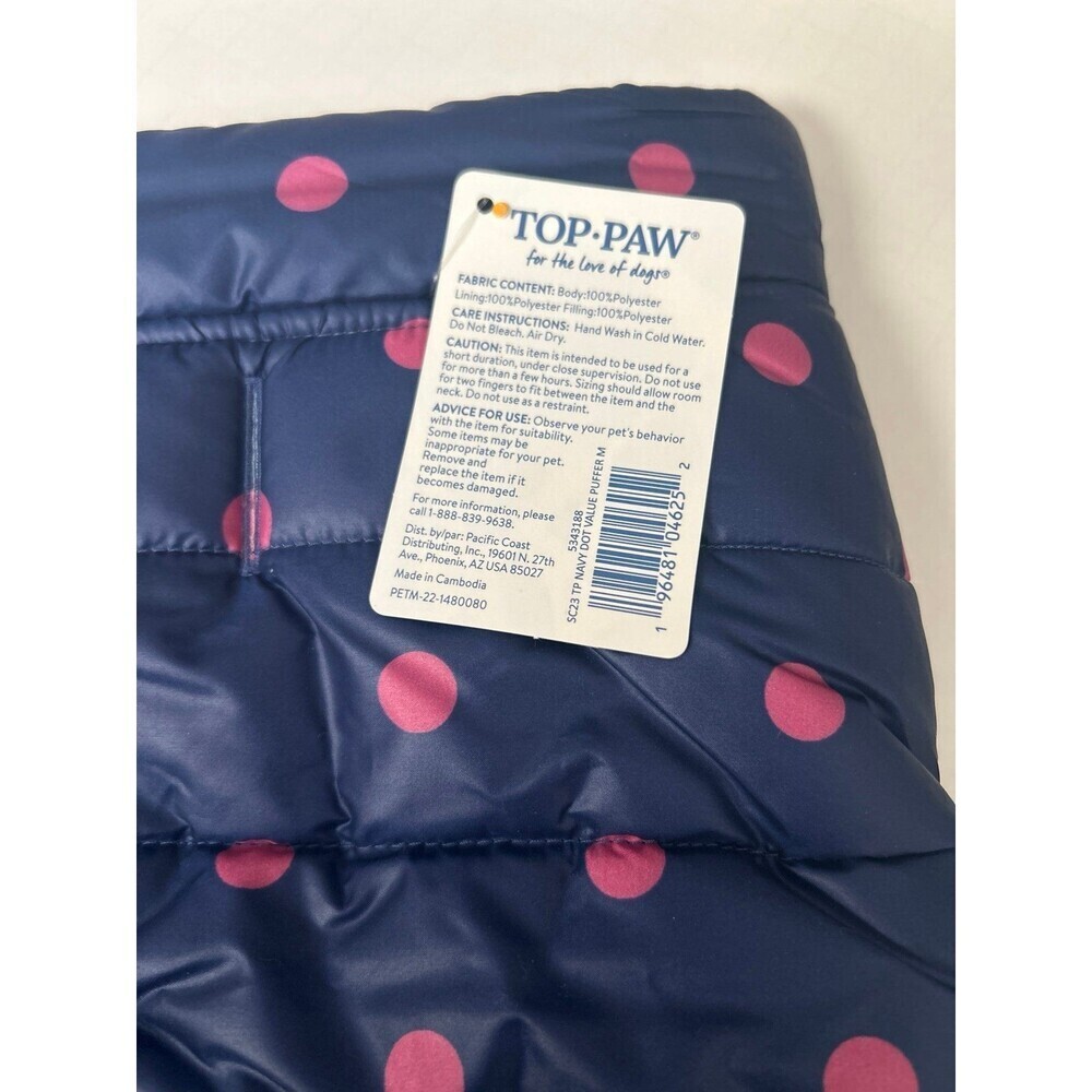 Top Paw Dog Puffer Vest/Jacket Blue & Pink With Polka Dots size M - Picture 4 of 4